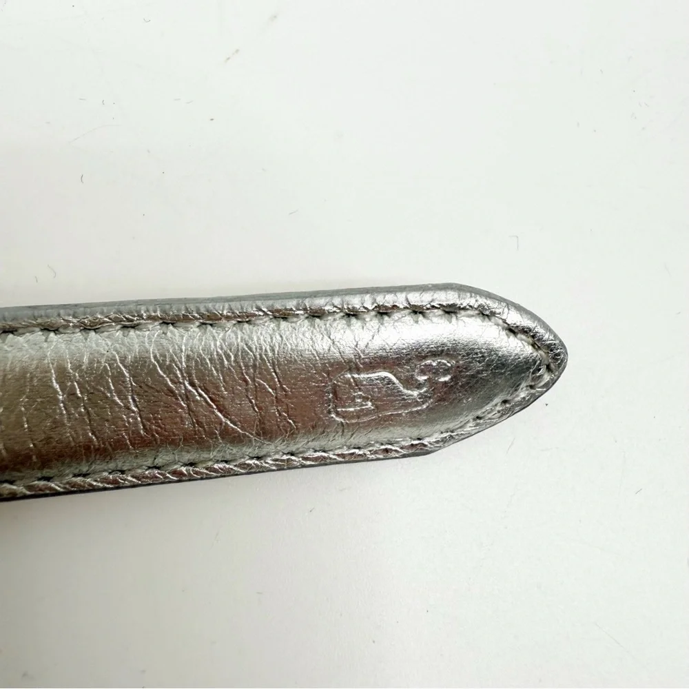 Vineyard Vines Silver Leather Skinny Belt With Silver Buckle, Size XS